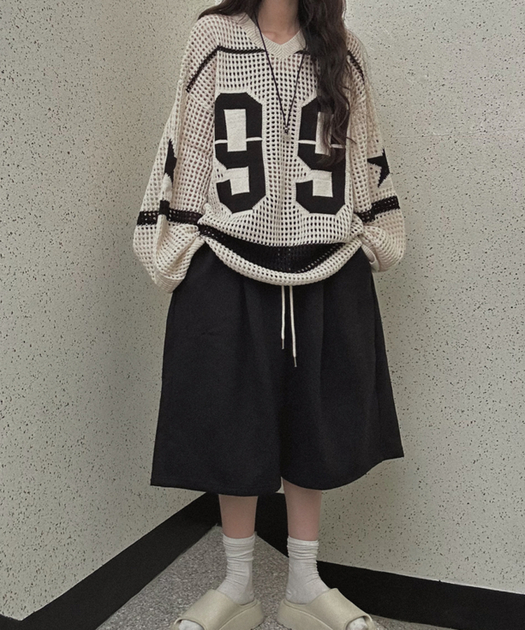 ピンタックバミューダパンツ BLACK