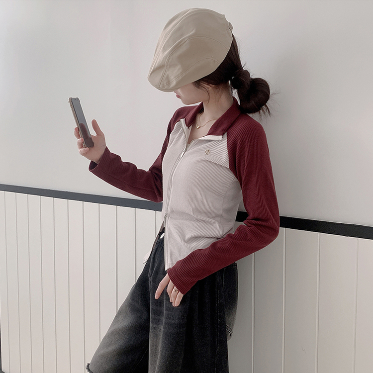 クロップバイカラージップアップ RED
