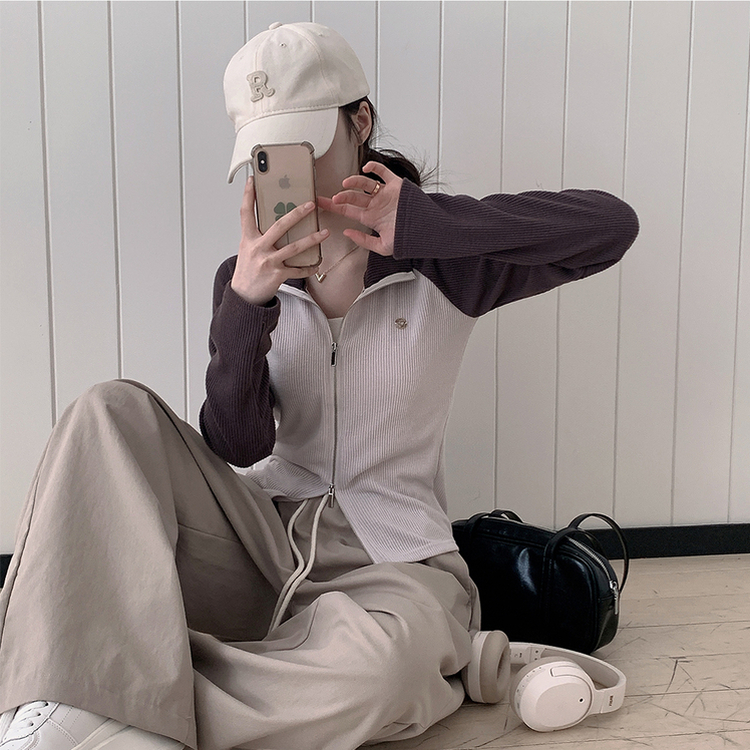 クロップバイカラージップアップ BROWN