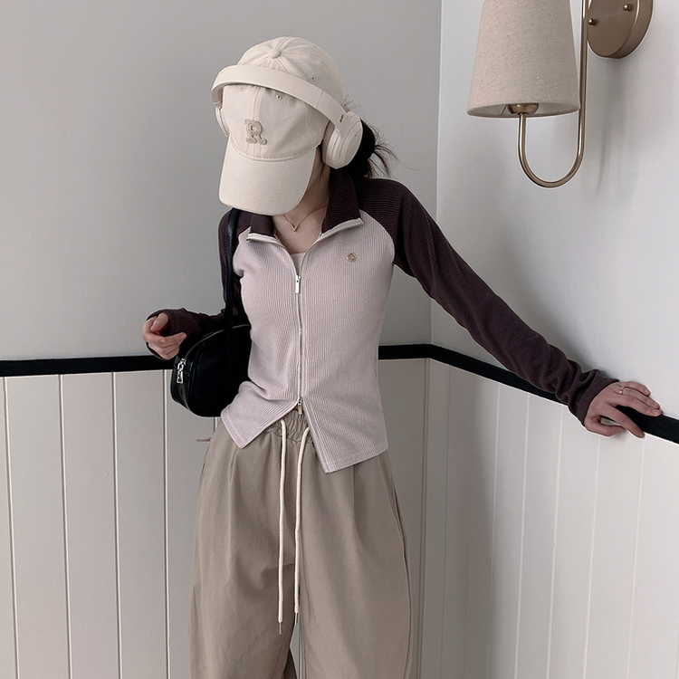 クロップバイカラージップアップ BROWN