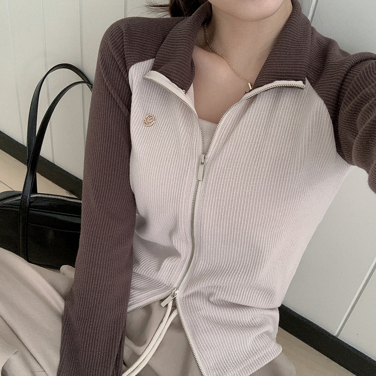 クロップバイカラージップアップ BROWN