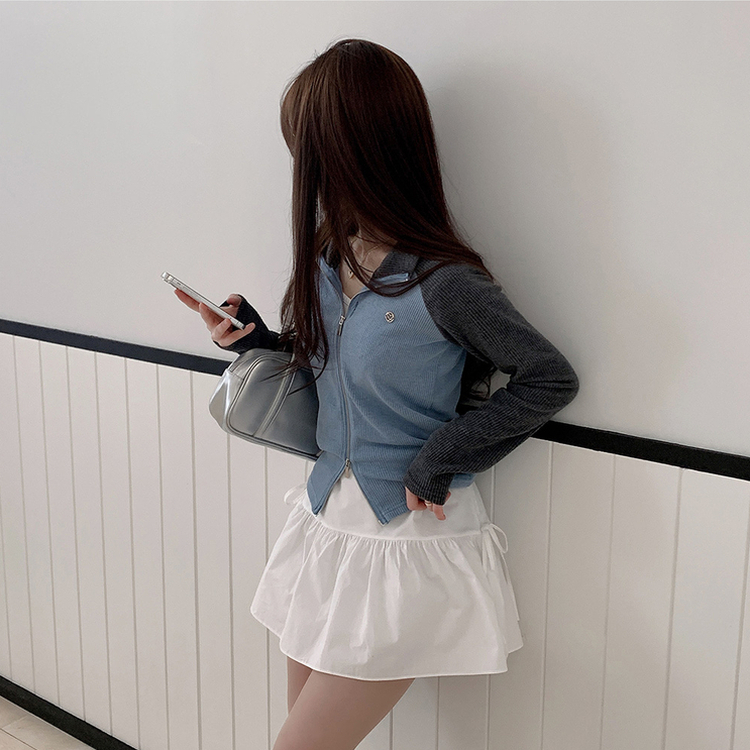 クロップバイカラージップアップ MELANGE GRAY