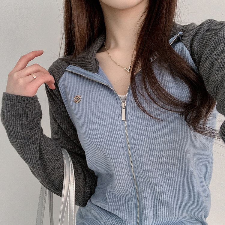 クロップバイカラージップアップ MELANGE GRAY