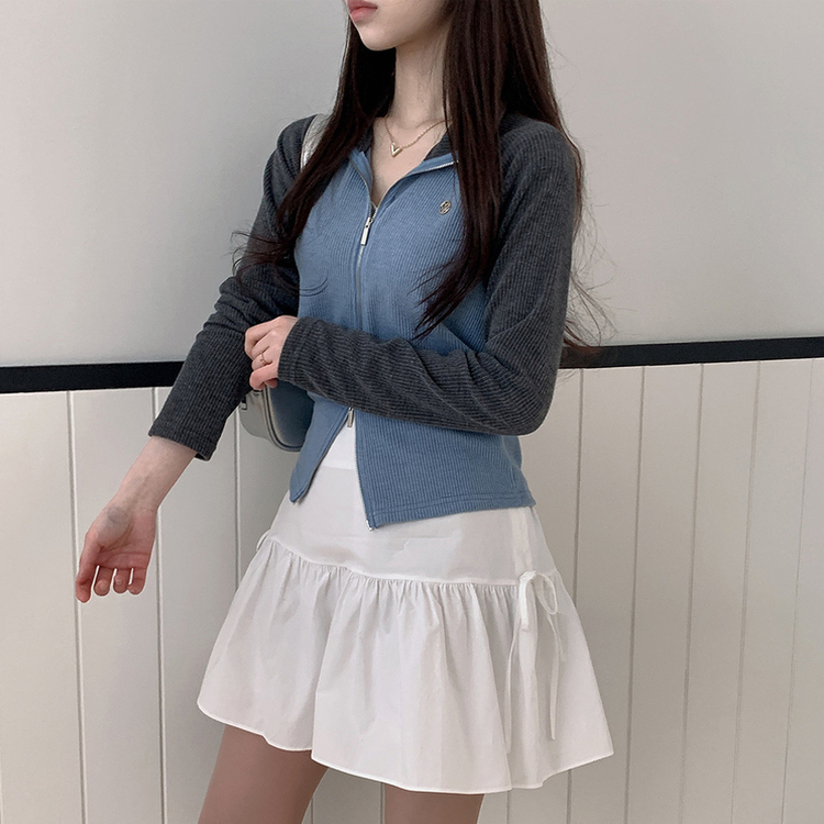 クロップバイカラージップアップ MELANGE GRAY