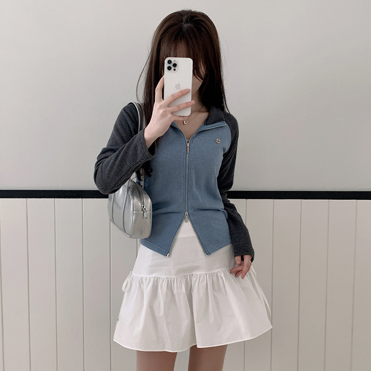 クロップバイカラージップアップ MELANGE GRAY