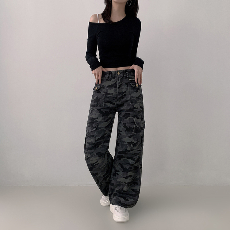 モミリタリーセミワイドカーゴボタンパンツ CAMO
