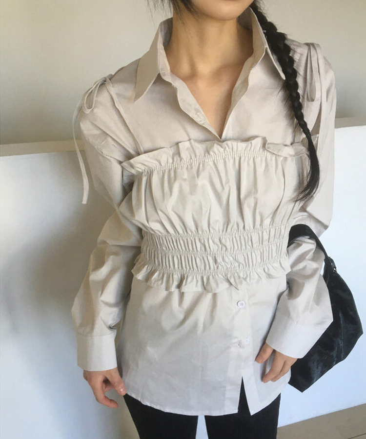 【SET】シャーリングキャミソールビスチェブラウス GREY