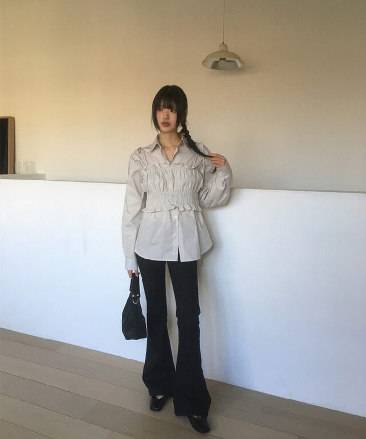 【SET】シャーリングキャミソールビスチェブラウス GREY