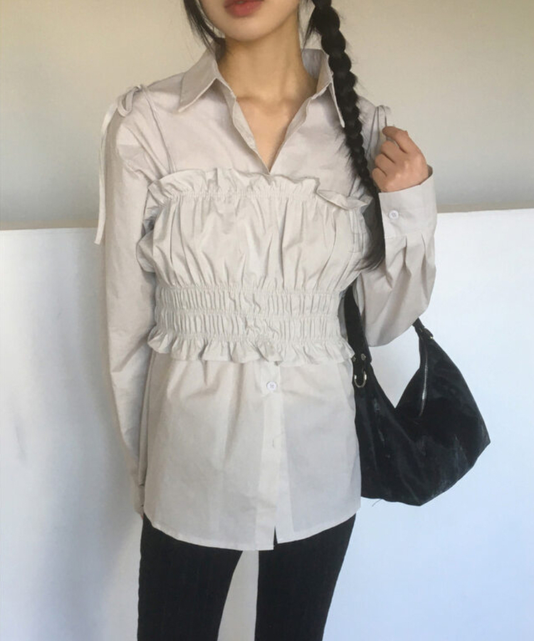 【SET】シャーリングキャミソールビスチェブラウス GREY