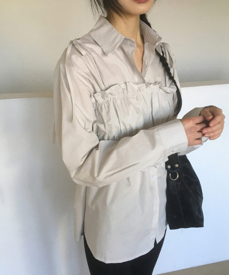 【SET】シャーリングキャミソールビスチェブラウス GREY