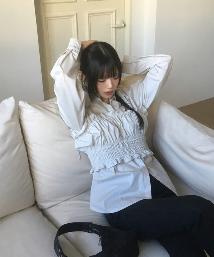 【SET】シャーリングキャミソールビスチェブラウス GREY