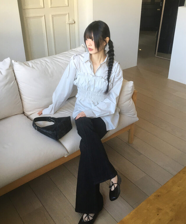 【SET】シャーリングキャミソールビスチェブラウス GREY