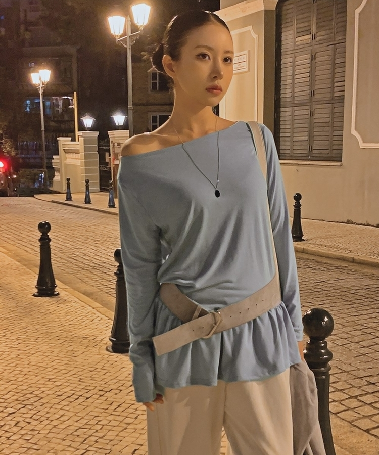 レイヤードフレアレイヤード長袖Tシャツ(5color) SKY BLUE