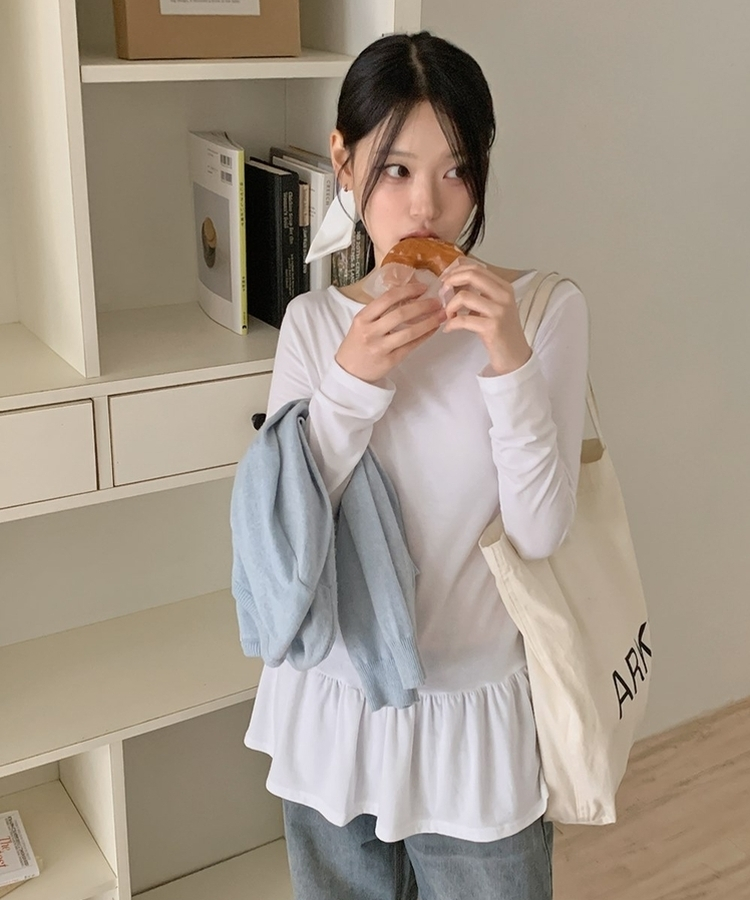 レイヤードフレアレイヤード長袖Tシャツ(5color) IVORY