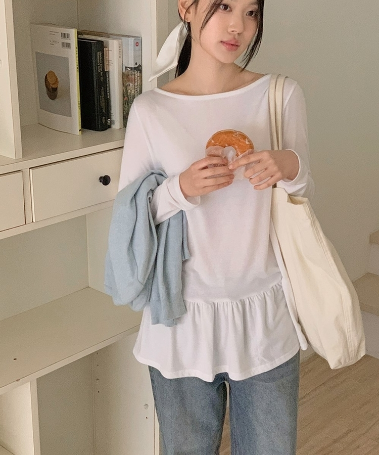レイヤードフレアレイヤード長袖Tシャツ(5color) IVORY