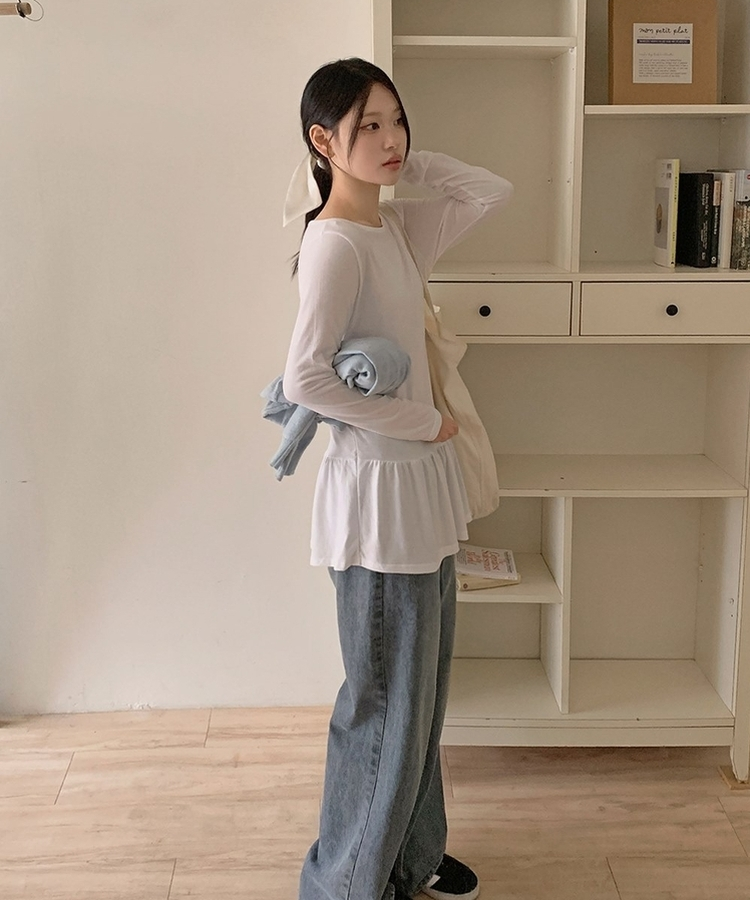 レイヤードフレアレイヤード長袖Tシャツ(5color) IVORY