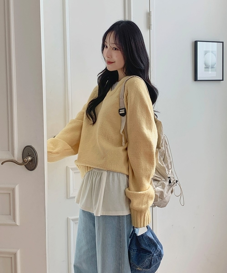 レイヤードフレアレイヤード長袖Tシャツ(5color) IVORY