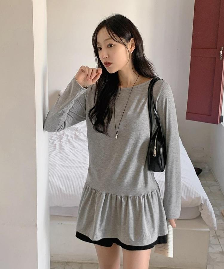 レイヤードフレアレイヤード長袖Tシャツ(5color) MELANGE