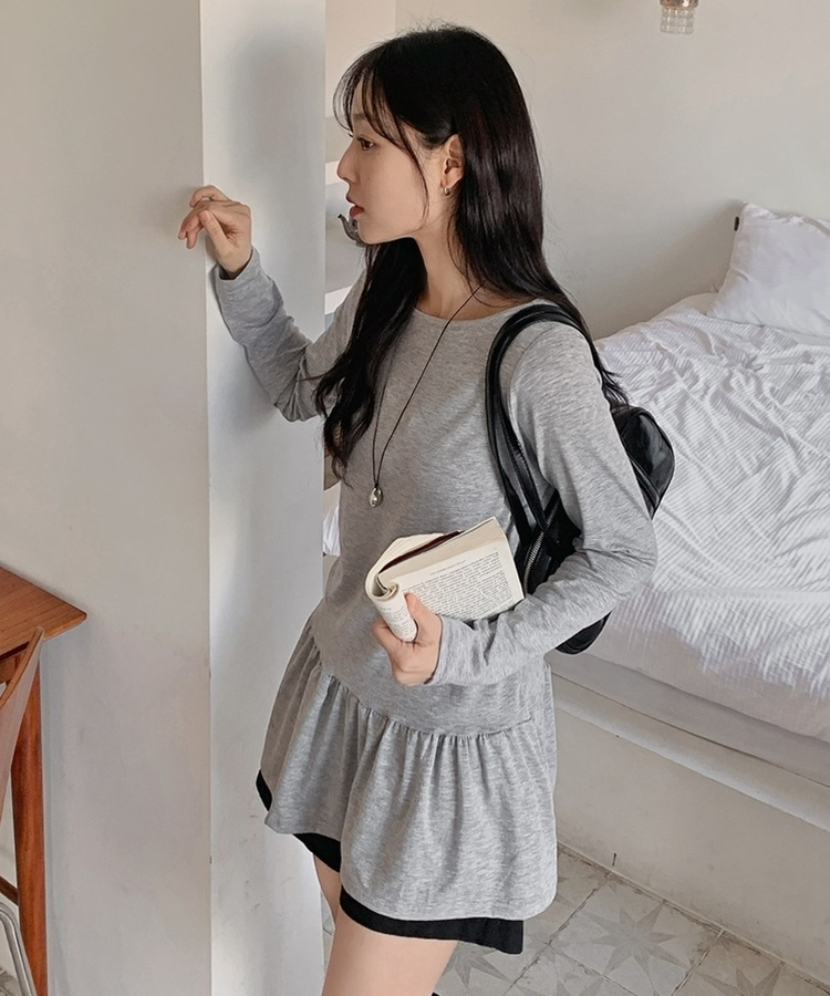 レイヤードフレアレイヤード長袖Tシャツ(5color) MELANGE
