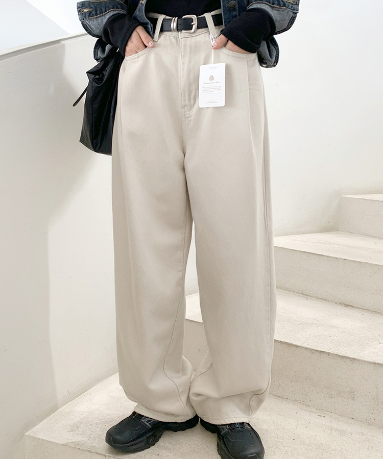 ピンタックワイドコットンパンツ ASH-BEIGE