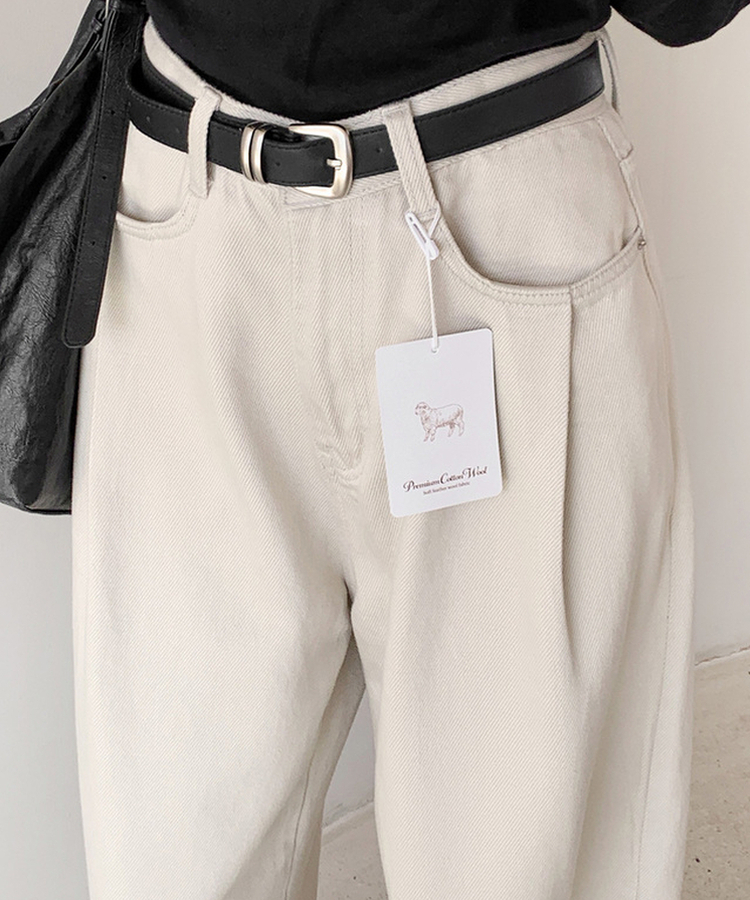 ピンタックワイドコットンパンツ ASH-BEIGE