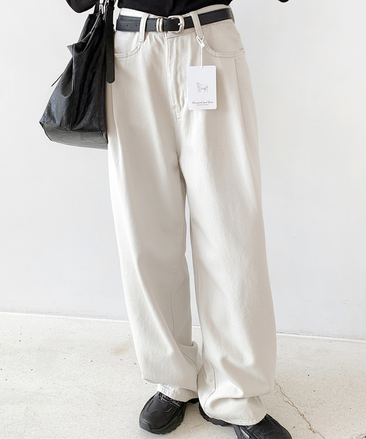 ピンタックワイドコットンパンツ ASH-BEIGE