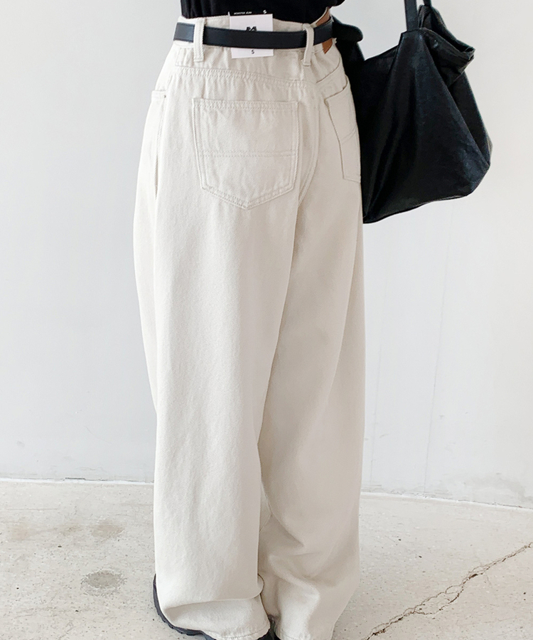 ピンタックワイドコットンパンツ ASH-BEIGE
