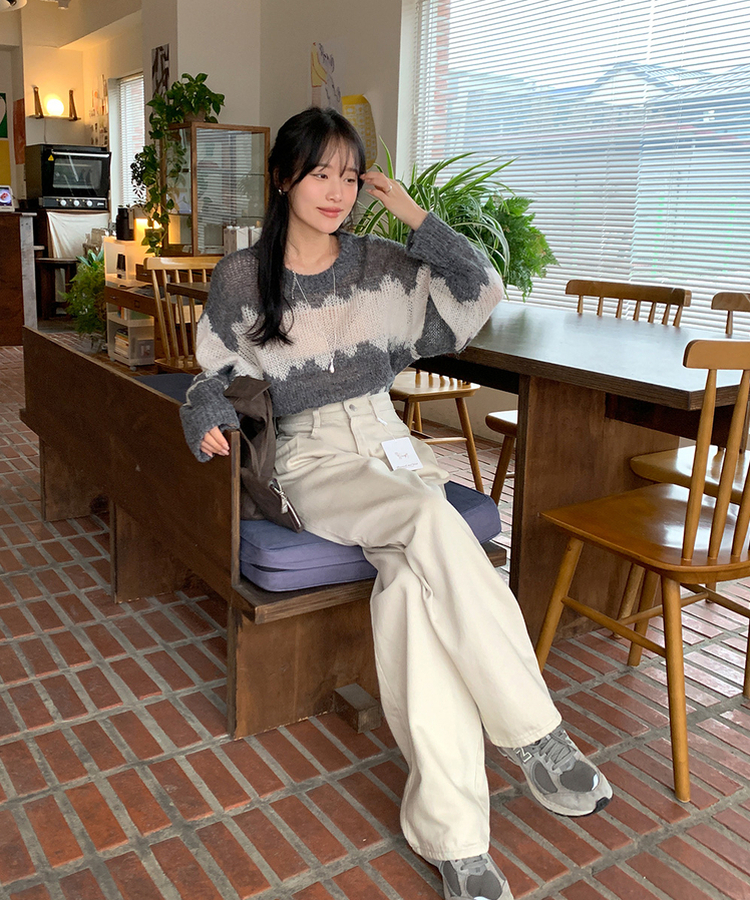 ピンタックワイドコットンパンツ ASH-BEIGE