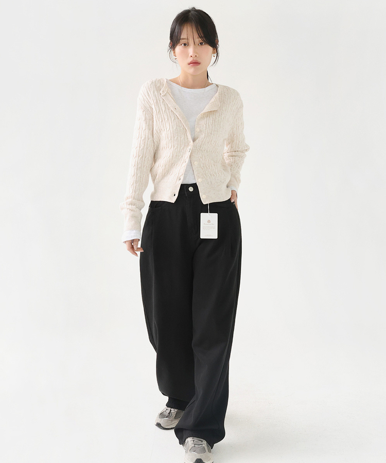 ピンタックワイドコットンパンツ BLACK