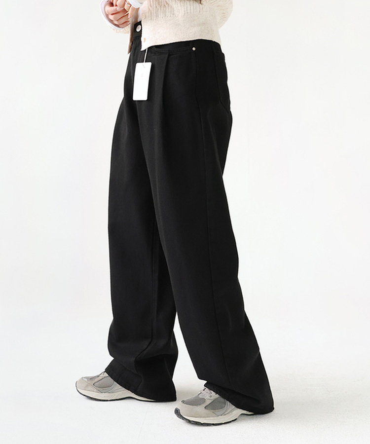 ピンタックワイドコットンパンツ BLACK