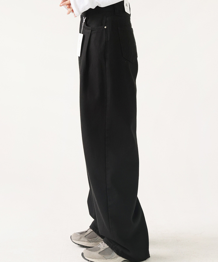 ピンタックワイドコットンパンツ BLACK