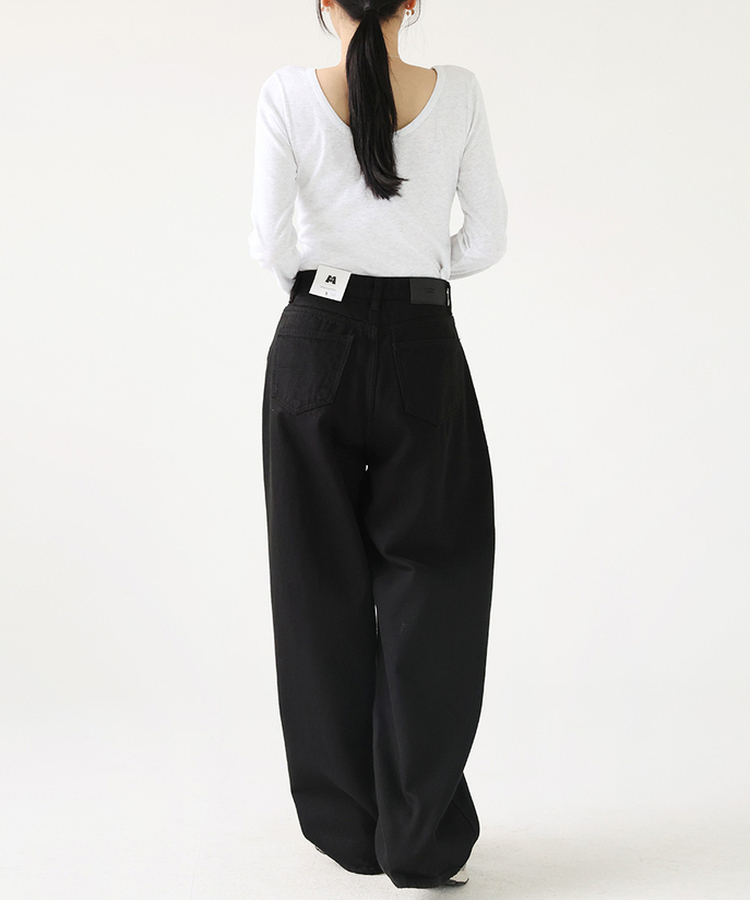 ピンタックワイドコットンパンツ BLACK