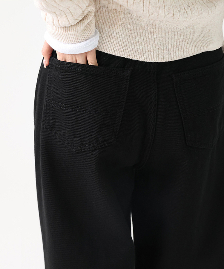 ピンタックワイドコットンパンツ BLACK