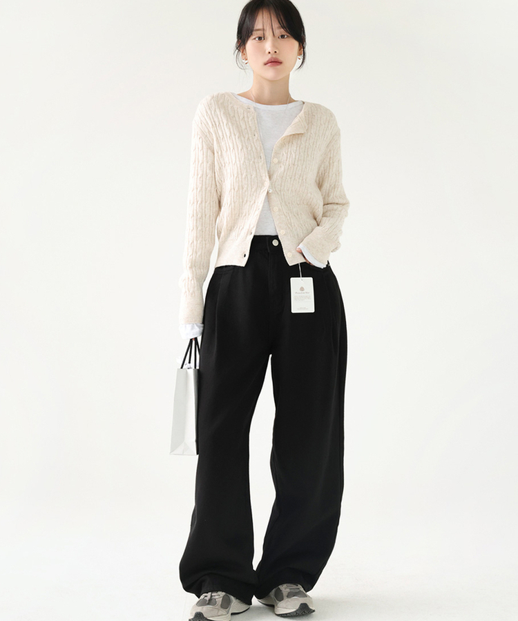 ピンタックワイドコットンパンツ BLACK