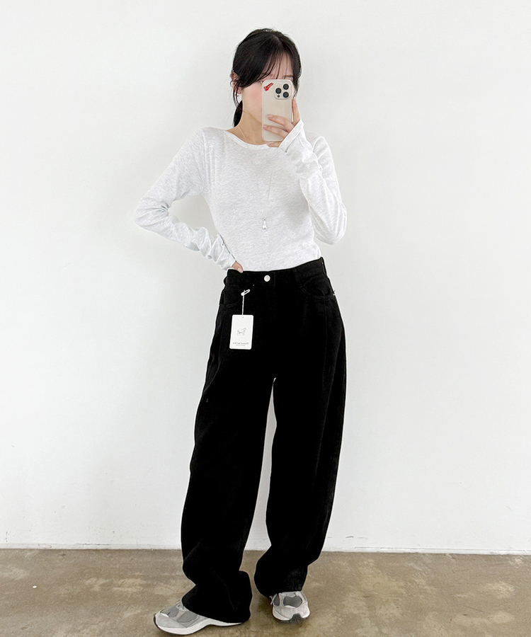 ピンタックワイドコットンパンツ BLACK