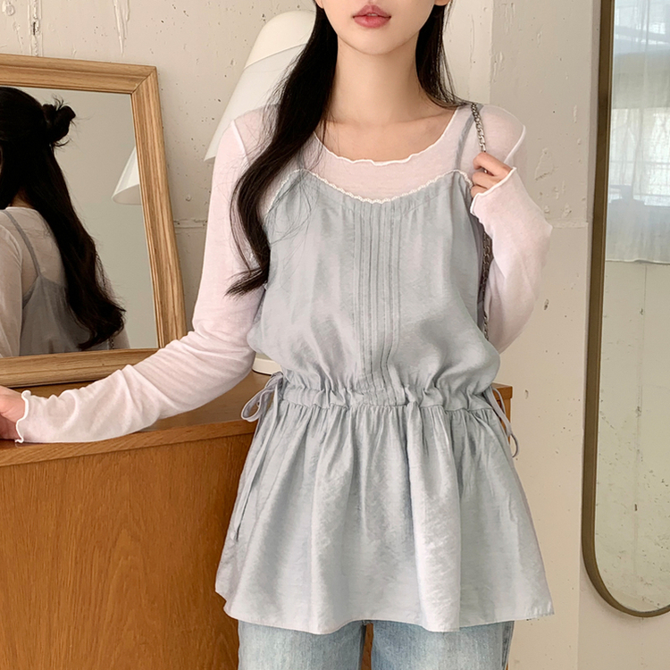 (ウエストストリングあり/ピュアで清楚なムード♡) エデリン ストリング レース フレア ピンタック ビスチェ   SKYBLUE