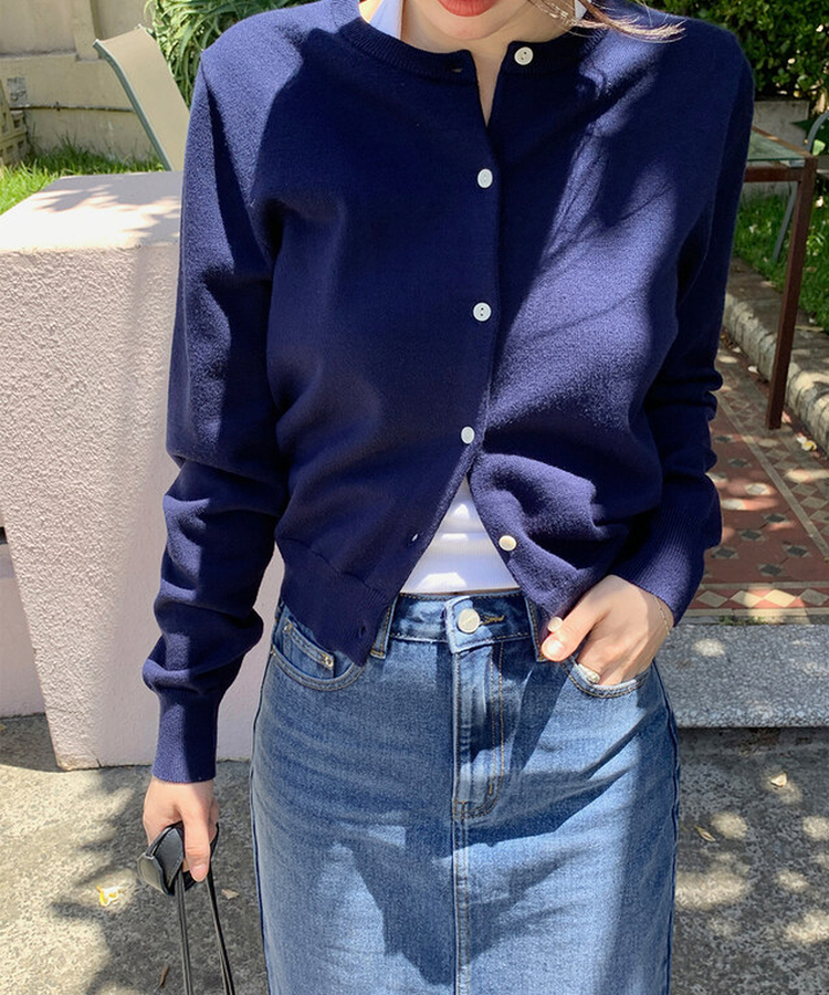 ルックエットラウンドカーディガン(5color) NAVY