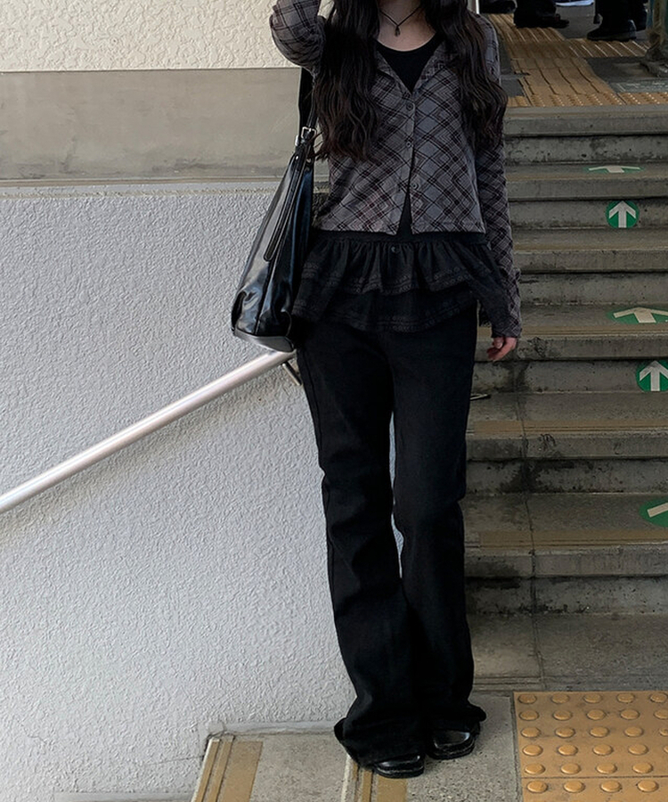 レイヤードレースフリルワンピース BLACK