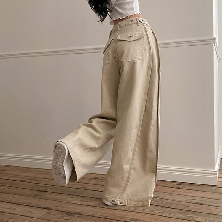 バックポイントサイドスリットコットンパンツ BEIGE