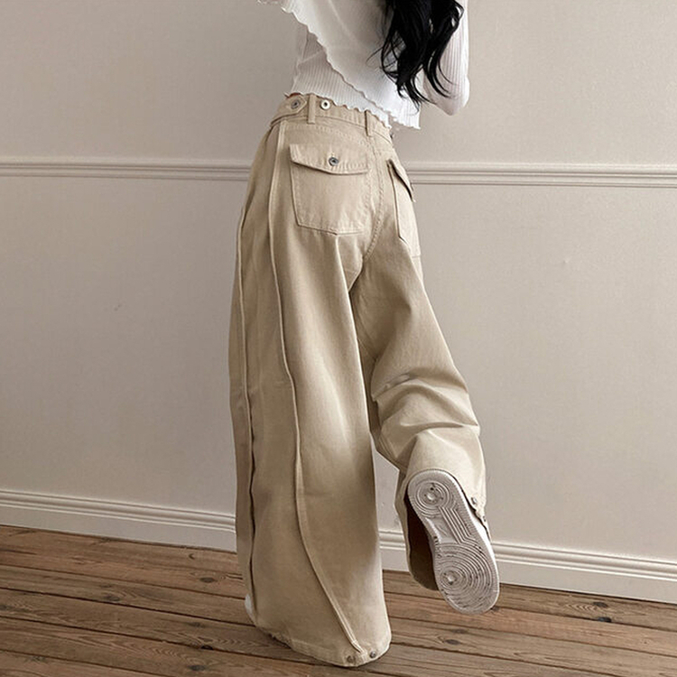 バックポイントサイドスリットコットンパンツ BEIGE