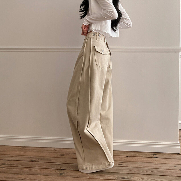 バックポイントサイドスリットコットンパンツ BEIGE