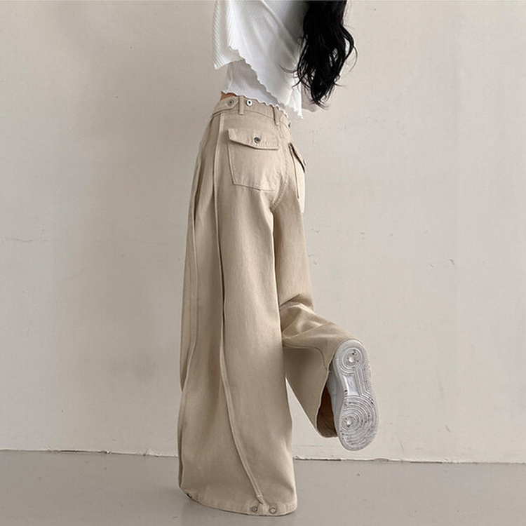 バックポイントサイドスリットコットンパンツ BEIGE