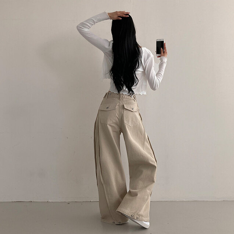 バックポイントサイドスリットコットンパンツ BEIGE