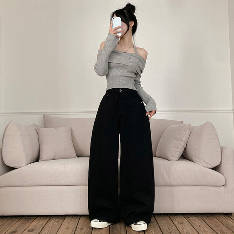 バックポイントサイドスリットコットンパンツ BLACK