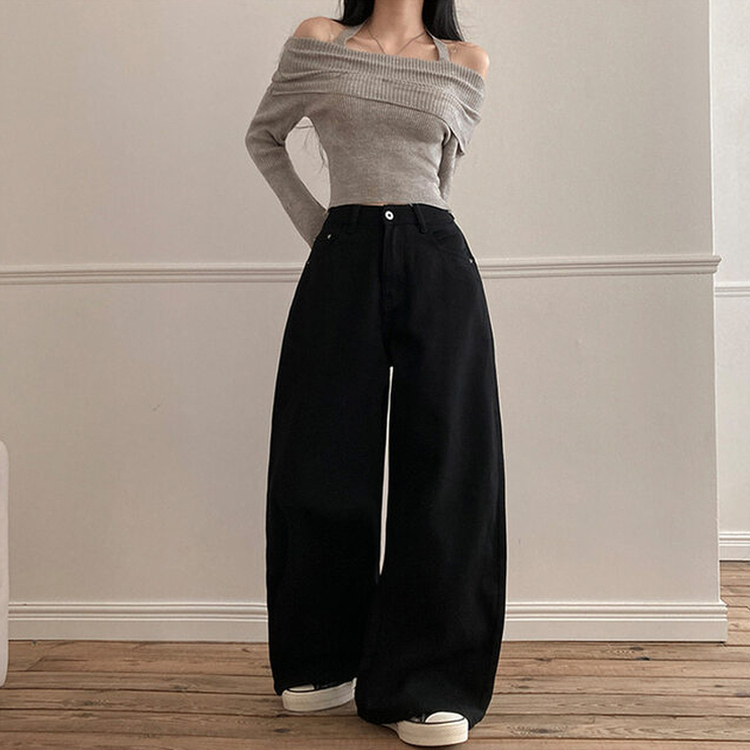 バックポイントサイドスリットコットンパンツ BLACK