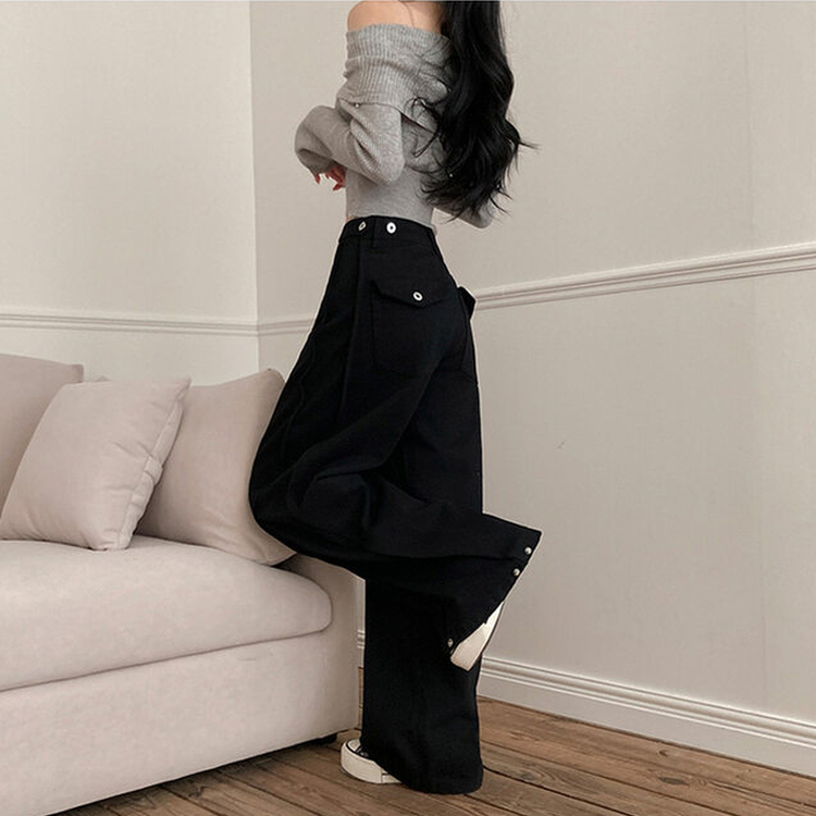 バックポイントサイドスリットコットンパンツ BLACK