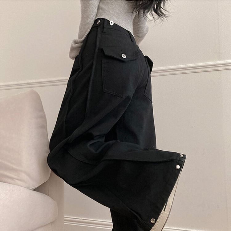 バックポイントサイドスリットコットンパンツ BLACK