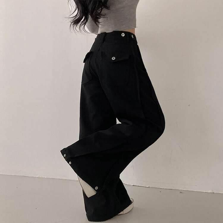 バックポイントサイドスリットコットンパンツ BLACK