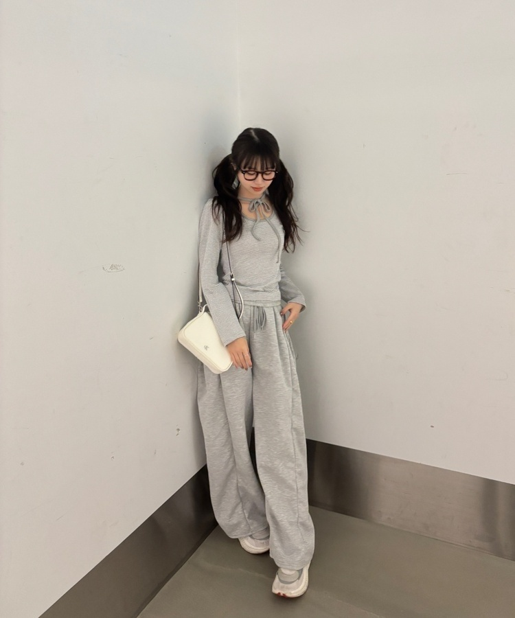 【丈別】ピンタックワイドサイドトレーニングパンツ GRAY