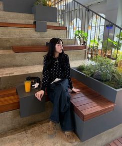 ドットラウンドニットカーディガン BLACK